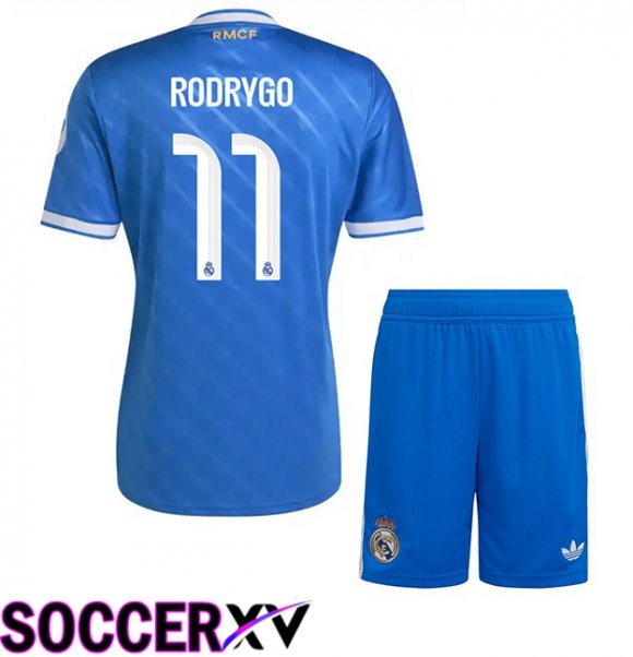 Real Madrid (Rodrygo 11) Kids Third Soccer Jersey Blue 2025/2026