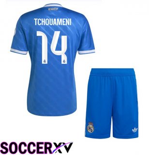 Real Madrid (Tchouameni 14) Kids Third Soccer Jersey Blue 2025/2026
