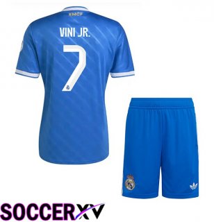 Real Madrid (Vini Jr. 7) Kids Third Soccer Jersey Blue 2025/2026