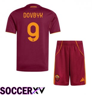 AS Rome (DOVBYK 9) Kids Home Soccer Jersey Red 2025/2026