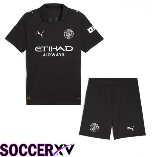Manchester City Kids Away Soccer Jersey Black 2025/2026