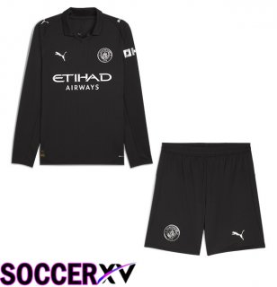 Manchester City Kids Away Soccer Jersey Long sleeve Black 2025/2026