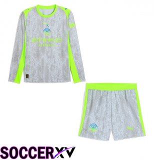Manchester City Kids Third Soccer Jersey Long sleeve Grey Green 2025/2026
