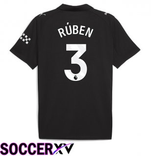 Manchester City (Ruben Dias 3) Away Soccer Jersey Black 2025/2026