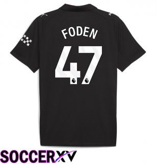 Manchester City (Phil Foden 47) Away Soccer Jersey Black 2025/2026