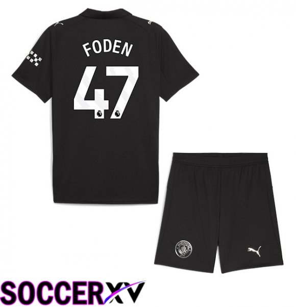 Manchester City (Phil Foden 47) Kids Away Soccer Jersey Black 2025/2026