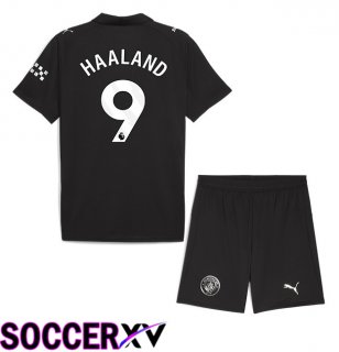 Manchester City (Erling Haaland 9) Kids Away Soccer Jersey Black 2025/2026