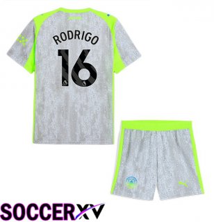 Manchester City (Rodrigo 16) Kids Third Soccer Jersey Grey Green 2025/2026