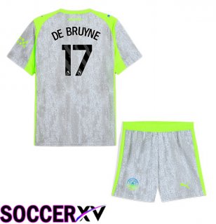 Manchester City (Kevin De Bruyne 17) Kids Third Soccer Jersey Grey Green 2025/2026