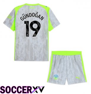 Manchester City (Ilkay Gündoğan 19) Kids Third Soccer Jersey Grey Green 2025/2026