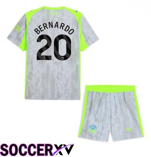Manchester City (Bernardo Silva 20) Kids Third Soccer Jersey Grey Green 2025/2026