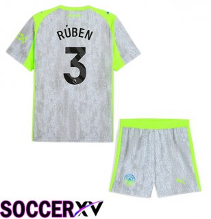 Manchester City (Ruben Dias 3) Kids Third Soccer Jersey Grey Green 2025/2026
