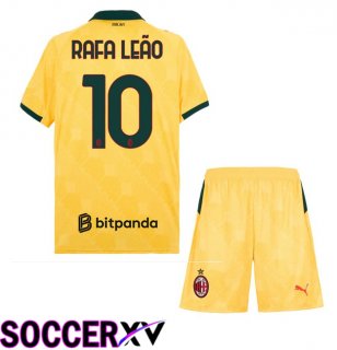 AC Milan (Rafa Leão 10) Kids Third Soccer Jersey Yellow 2025/2026