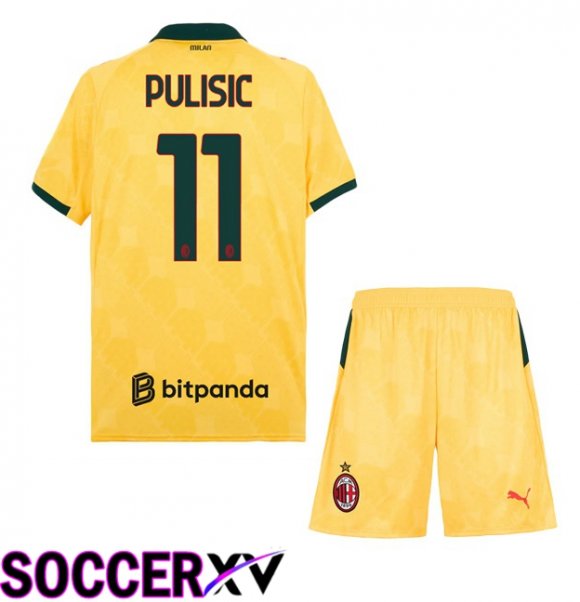 AC Milan (Pulisic 11) Kids Third Soccer Jersey Yellow 2025/2026