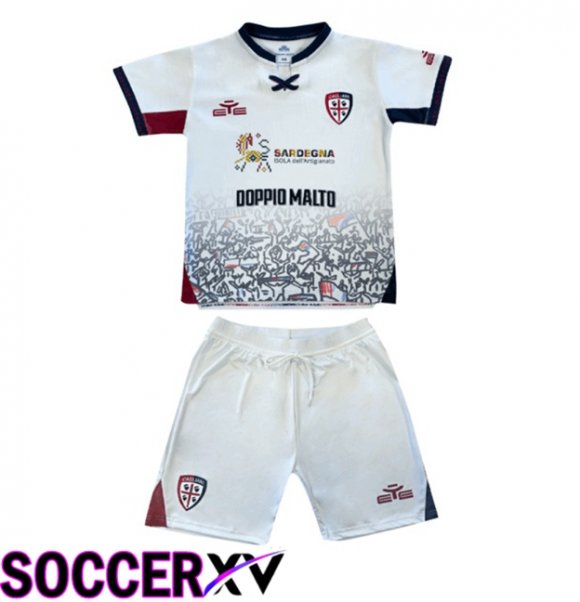 Cagliari Calcio Kids Away Soccer Jersey White 2025/2026