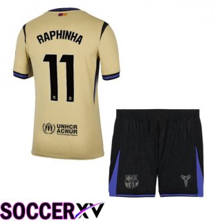 FC Barcelona (RAPHINHA 11) Kids Away Soccer Jersey Yellow 2025/2026