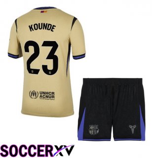 FC Barcelona (KOUNDE 23) Kids Away Soccer Jersey Yellow 2025/2026