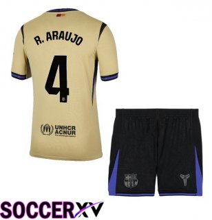 FC Barcelona (R. ARAUJO 4) Kids Away Soccer Jersey Yellow 2025/2026
