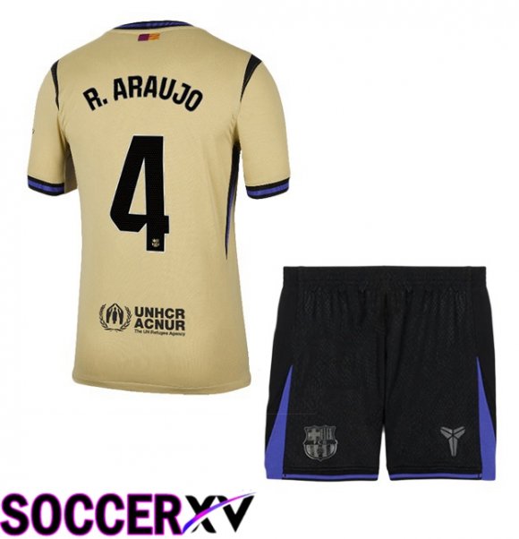 FC Barcelona (R. ARAUJO 4) Kids Away Soccer Jersey Yellow 2025/2026