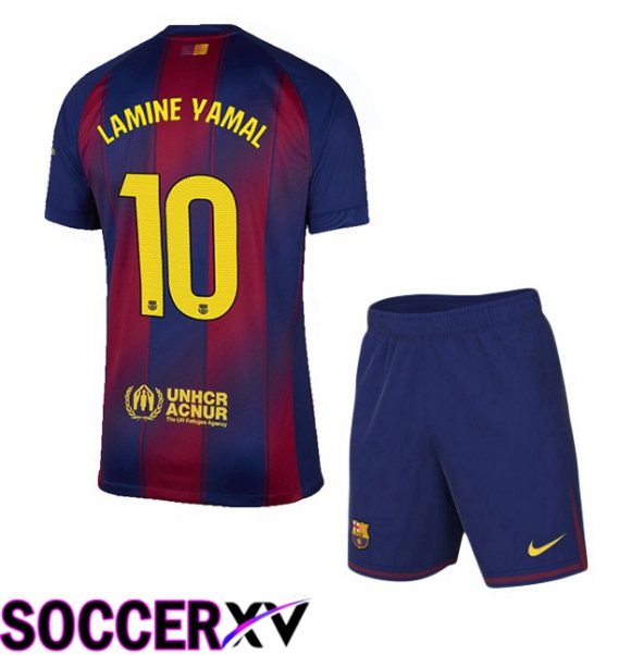 FC Barcelona (LAMINE YAMAL 10) Kids Home Soccer Jersey Blue Red 2025/2026