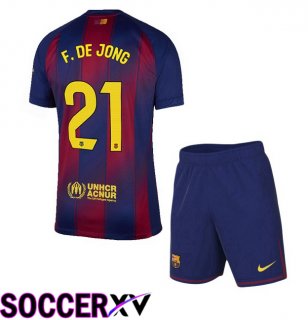 FC Barcelona (F. DE JONG 21) Kids Home Soccer Jersey Blue Red 2025/2026