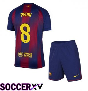 FC Barcelona (PEDRI 8) Kids Home Soccer Jersey Blue Red 2025/2026