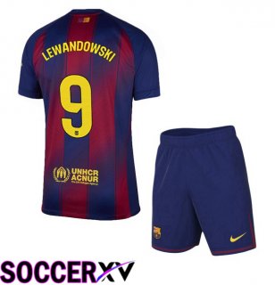 FC Barcelona (LEWANDOWSKI 9) Kids Home Soccer Jersey Blue Red 2025/2026