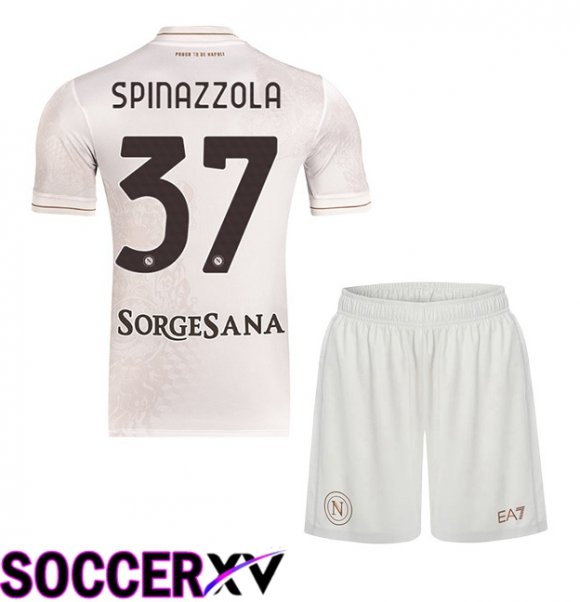 SSC Napoli (Leonardo Spinazzola 37) Kids Away Soccer Jersey White 2025/2026