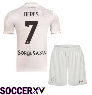 SSC Napoli (David Neres 7) Kids Away Soccer Jersey White 2025/2026