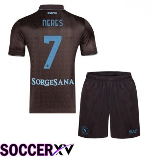 SSC Napoli (David Neres 7) Kids Third Soccer Jersey Brown 2025/2026