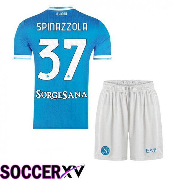 SSC Napoli (Leonardo Spinazzola 37) Kids Home Soccer Jersey Blue 2025/2026