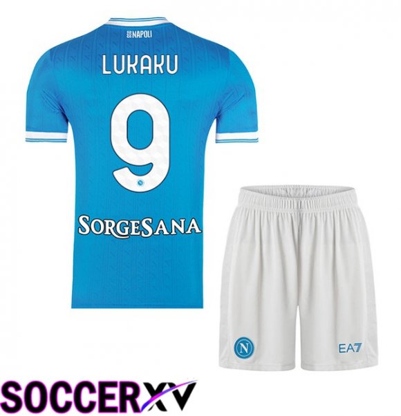 SSC Napoli (Romelu Lukaku 9) Kids Home Soccer Jersey Blue 2025/2026