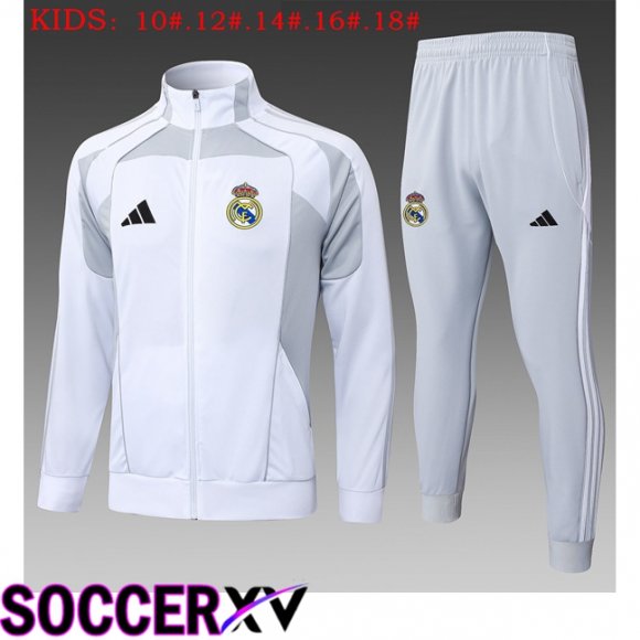 Ensemble Veste Survetement de Foot Real Madrid Enfant Blanc 2025/2026