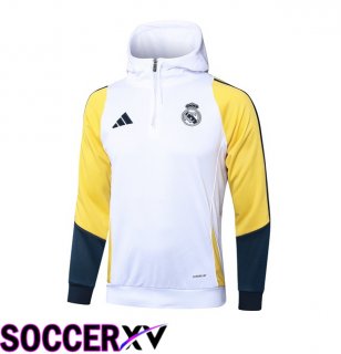 Real Madrid Training Sweatshirt Hoodie White Yellow 2024/2025
