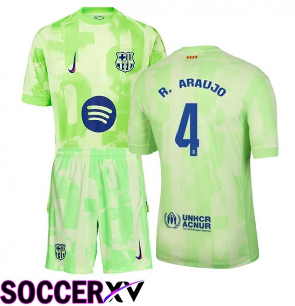 FC Barcelona (R. ARAUJO 4) Kids Third Soccer Jersey Green 2024/2025
