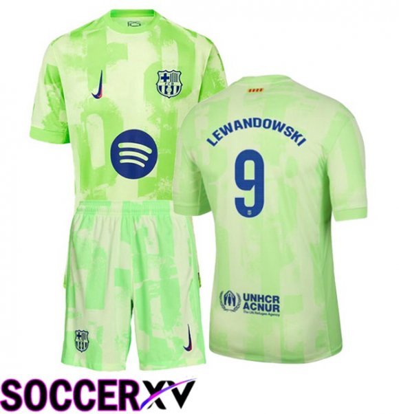 FC Barcelona (LEWANDOWSKI 9) Kids Third Soccer Jersey Green 2024/2025