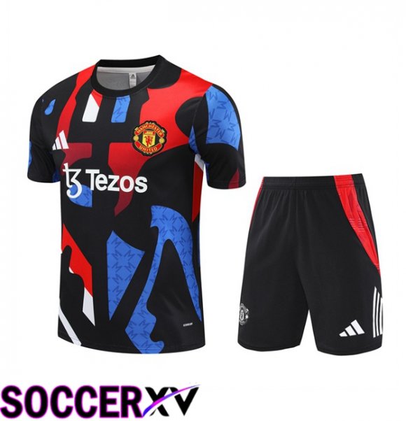 Manchester United kit Training T Shirt + Shorts Red Blue Black 2024/2025