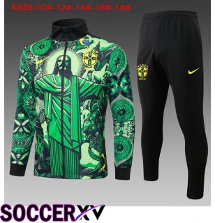 Brazil Kids kit Training Jacket Suit Green 2024/2025