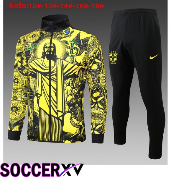 Brazil Kids kit Training Jacket Suit Yellow 2024/2025