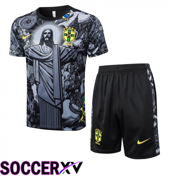 Brazil kit Training T Shirt + Shorts Black 2024/2025